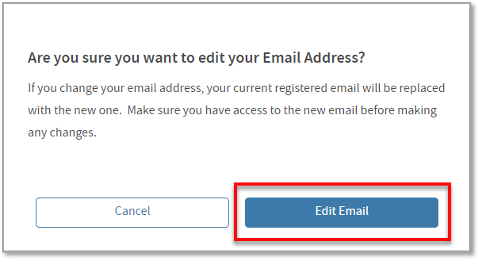 A screenshot of the edit email confirmation pop up
