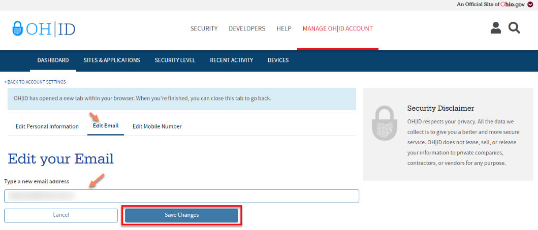 Screenshot of Email Text fields